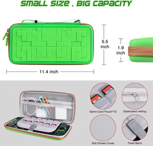DLseego Storage Carrying Case for Nintendo Switch 2 Accessories Set, 10 Game Card Slots Protective,1 Soft TPU Black Case, 4 Thumb Grips, Protectors-Shockproof & Scratch-Resistant - Green in Saudi Arabia
