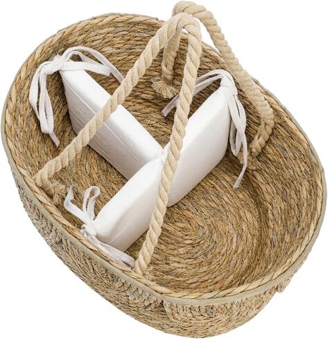 Lawei Little Diaper Caddy Organizer, Handwoven Natural Rush Grass Nursery Baby Basket with Removable Cotton Divider, Portable Rattan Diaper Storage Basket Bin for Changing Table, Baby Shower Gifts in Saudi Arabia