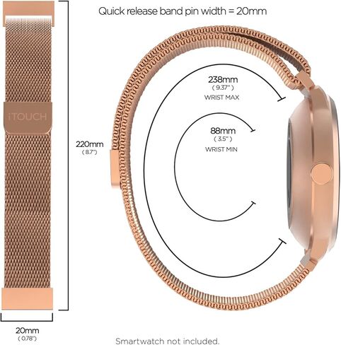 سوار ساعة iTOUCH 20 مم سريع الفك - متوافق مع iTOUCH AIR 3 (40 مم) وSPORT 3، SPORT 4 - ليس لـ AIR 3 (44 مم)، AIR 4 - يناسب الساعات بعرض 20 مم in Kuwait