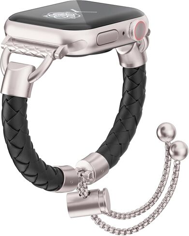سوار جلدي ومعدني متوافق مع أحزمة ساعة أبل للنساء، حزام أنيق قابل للتعديل لسلسلة iWatch Series11/10/9/8/7/6/5/4/3/2/1/SE/Ultra in Kuwait