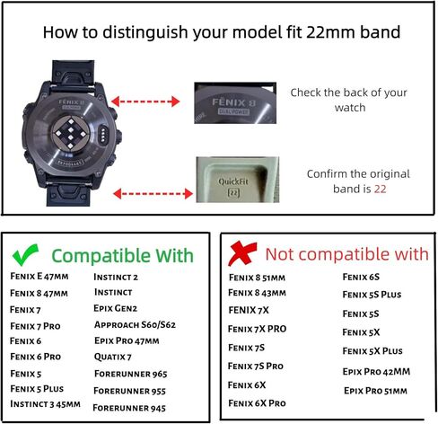 Quickfit Silicone Watch Band Compatible with Garmin fenix 8 47mm/Fenix 7/Fenix 6/Fenix 5, 22mm wristband straps for Garmin Fenix E 47mm/Fenix 5 plus/Fenix 6 Pro/Fenix 7 Pro in Saudi Arabia
