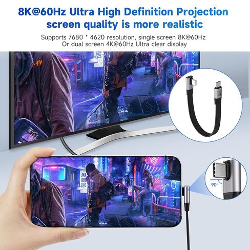Right Angle Short Flat USB C Cable 0.6Feet, Middle 90 Degree USB Type C USB 4.0 Data Cable, PD 3.1 240W Type C Fast Charging,40Gbps,8K@60Hz, Thunderbolt 4/3 Compatible for iPhone 17/16 Series, MacBook in Kuwait