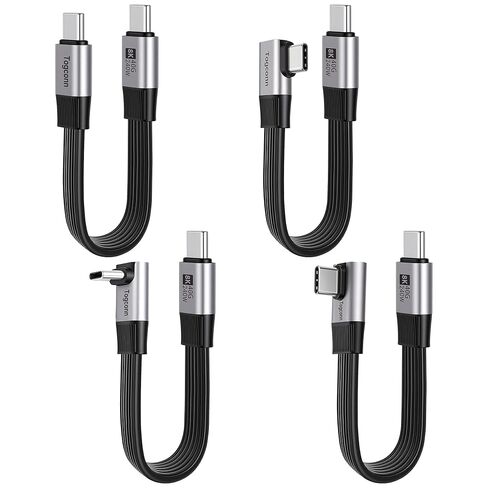 كابل USB C قصير مسطح بزاوية يمنى 0.6 قدم، متوسط ​​90 درجة USB نوع C كابل بيانات USB 4.0، PD 3.1 240 وات شحن سريع من النوع C، 40 جيجابت في الثانية، 8K@60 هرتز، Thunderbolt 4/3 متوافق مع سلسلة iPhone 17/16، MacBook in Kuwait