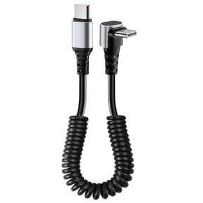 60W Coiled USB C to USB C Cable,90 Degree USB-C Cord for Car,Retractable Spring Spiral,Type-C Charger Cord with Data Sync,Compatible with i-Phone 16 15 Plus/Pro/Pro Max,Galaxy S24 S23 S22（1.3FT-5FT) in Kuwait