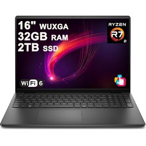 كمبيوتر محمول للأعمال Dell 16 بشاشة لمس WUXGA مقاس 16 بوصة AMD 8-core Ryzen 7 250 16 جيجابايت DDR5 1 تيرابايت SSD بإضاءة خلفية ExpressCharge Wi-Fi6 لمصمم الأعمال الاحترافي Win11Pro in Kuwait