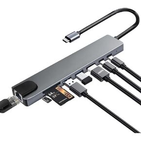 USB C Hub 8 in 1 Multiport Adapter with 4K HDMI, 100W PD Charging, USB 3.0, USB-C Data Port, RJ45 Ethernet, SD/TF Card Reader, Docking Station for MacBook Pro/Air, Chromebook, Laptop and Other Devices in Kuwait