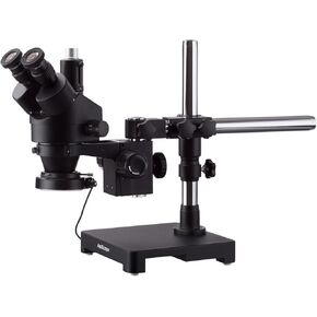 AmScope 3.5X-45X Black Trinocular Stereo Zoom Microscope on Single Arm Boom Stand + 144 LED Compact Ring-Light in Saudi Arabia