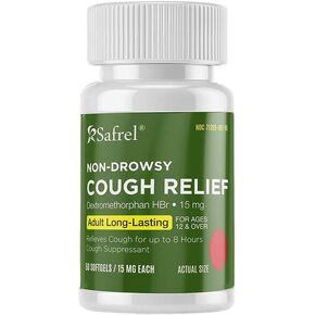 Safrel Adult Cough Relief for Adults Dextromethorphan HBr 15mg (100 Softgels) 8-Hour, Non-Drowsy, Long-Lasting Bronchial Suppressant (100 Count (Pack of 1)) in Saudi Arabia