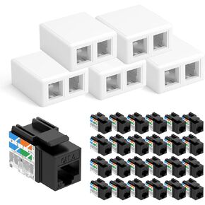 VCE UL Listed Cat6 RJ45 Keystone Jack Insert Black 25-Pack with Keystone Jack Surface Mount Box 2-Port White 5-Pack in Saudi Arabia