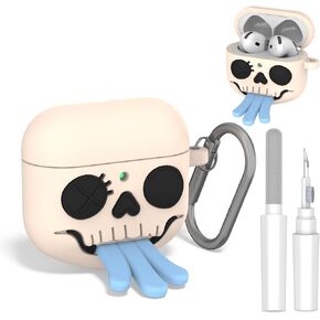 OAJ Cool 3D Cartoon Face for AirPods 4 Generation Case، غطاء سيليكون مع حلقة تسلق، غطاء سماعة رأس واقي ومتوافق (لسان أزرق) in Kuwait