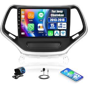 [4G+64G] راديو سيارة Android 15 لسيارة Jeep Cherokee 2013-2018 مع CarPlay Android Auto، شاشة لمس 10.1 بوصة ستيريو سيارة مع وصلة مرآة WiFi/GPS، بلوتوث، FM/RDS، SWC EQ DSP+كاميرا احتياطية in Kuwait