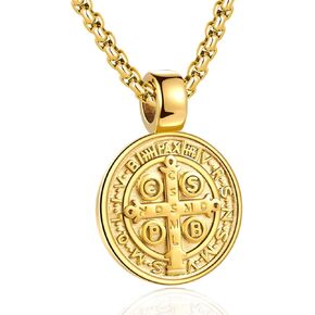 AZFVBQL St Benedict Exorcism Medal Pendant Necklace Men's Stainless Steel Catholic Roman Cross Demon Protection Ghost Hunter Religion Jewelry (silver-1) in Saudi Arabia
