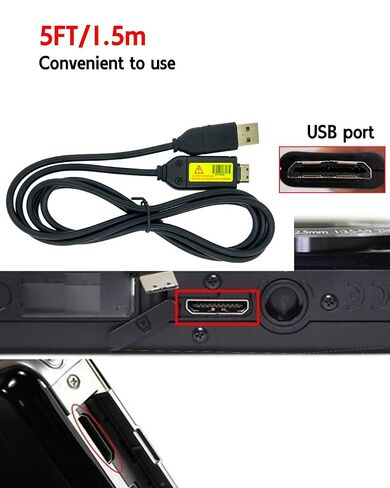 سلك شاحن USB بطول 5 أقدام متوافق مع شاحن كاميرا سامسونج، بديل لـ SUC-C3 متوافق مع سامسونج PL120، PL100، PL20، PL210، PL200، SL420، SL202، SL620، L200، WB210، TL100، TL105، ST65، SH100 in Kuwait