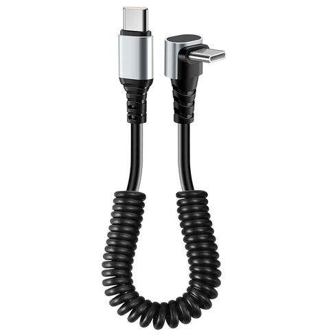 كابل USB C ملفوف 60 وات إلى USB C، سلك USB-C 90 درجة للسيارة، حلزوني زنبركي قابل للسحب، سلك شاحن من النوع C مع مزامنة البيانات، متوافق مع i-Phone 16 15 Plus/Pro/Pro Max، Galaxy S24 S23 S22 (1.3FT-5FT) in Kuwait