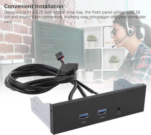 USB 3.2 GEN1 Front Panel Hub, 5.25 Inch Optical Drive Bay Adapter, 2 USB Ports with Headset Jack, for PC Computer in Saudi Arabia