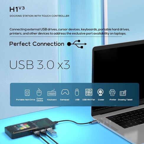 محول USB C Hub متعدد المنافذ، شاشة LCD تعمل باللمس مع 8 واجهات PD 100W HDTV 3840x2160 RJ45 بطاقة ذاكرة TF USB3.0، لأجهزة الكمبيوتر المحمول in Kuwait