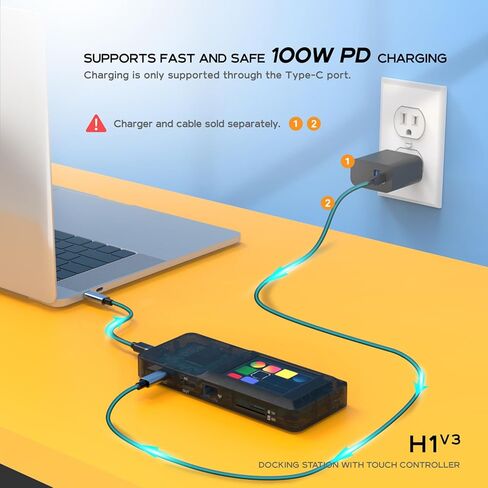 محول USB C Hub متعدد المنافذ، شاشة LCD تعمل باللمس مع 8 واجهات PD 100W HDTV 3840x2160 RJ45 بطاقة ذاكرة TF USB3.0، لأجهزة الكمبيوتر المحمول in Kuwait