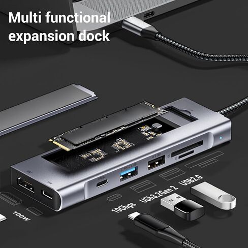 موزع USB C، قاعدة توصيل متعددة الوظائف من سبائك الألومنيوم 8 في 1 مع إخراج فيديو 4K، لأجهزة Pro Pro والمزيد من الأجهزة من النوع C in Kuwait