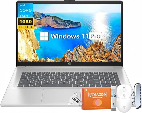 كمبيوتر محمول HP 17 2025 لطلاب الأعمال، شاشة FHD مقاس 17.3 بوصة، معالج Intel 8-Core، ذاكرة الوصول العشوائي 16 جيجابايت، SSD 512 جيجابايت، Windows 11 Pro، Copilot AI، بطارية تصل إلى 9.5 ساعات، Wi-Fi 6، BT 5.4، مع الملحقات in Kuwait