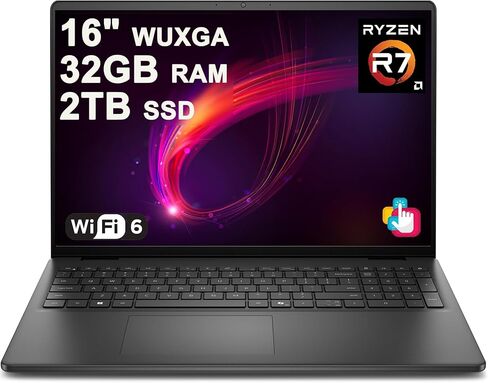 كمبيوتر محمول للأعمال Dell 16 بشاشة لمس WUXGA مقاس 16 بوصة AMD 8-core Ryzen 7 250 16 جيجابايت DDR5 1 تيرابايت SSD بإضاءة خلفية ExpressCharge Wi-Fi6 لمصمم الأعمال الاحترافي Win11Pro in Kuwait
