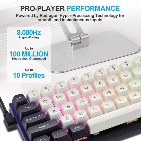 Redragon K701 Rapid Trigger Mechanical Gaming Keyboard, 60% Wired with Adjustable Actuation, Magnetic Switch, 8k Hz Polling Rate, RGB Backlit, 68 Keys Mini for PC Gamer, White/Blue-Black in Saudi Arabia