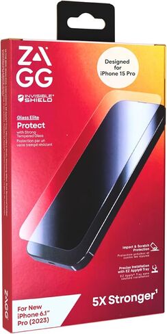 ZAGG InvisibleShield Glass Elite Screen Protector for iPhone 15 Pro - 5X Stronger Tempered Glass, Scratch & Impact Protection, Smudge-Resistant, Easy to Install - Clear in Saudi Arabia
