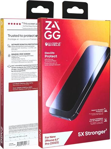 ZAGG InvisibleShield Glass Elite Screen Protector for iPhone 15 Pro - 5X Stronger Tempered Glass, Scratch & Impact Protection, Smudge-Resistant, Easy to Install - Clear in Saudi Arabia