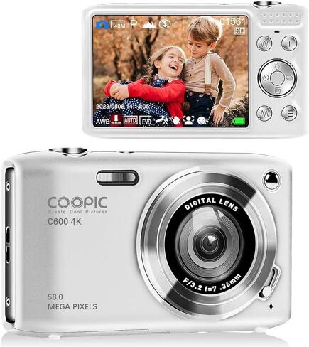 C600 White HD Digital Camera with 32GB TF Card, 58MP, 4K Video, Ideal for Travel, Vlogging, and Creative Photography in Saudi Arabia