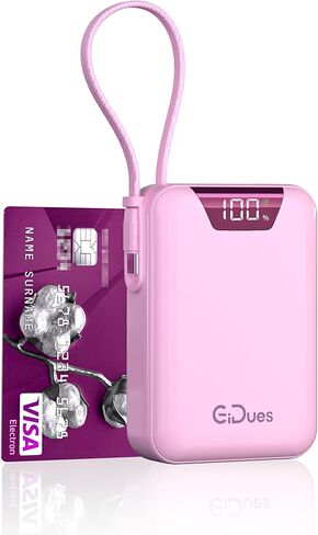 M2 Portable Charger, 20000mAh Power Bank, PD 35W Ultra Fast USB-C Built-in Cable, Compact Cute Mini External Battery Pack for iPhone, Samsung, Android iPad (Pink) in Saudi Arabia