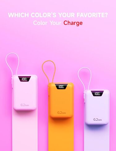 M2 Portable Charger, 20000mAh Power Bank, PD 35W Ultra Fast USB-C Built-in Cable, Compact Cute Mini External Battery Pack for iPhone, Samsung, Android iPad (Pink) in Saudi Arabia