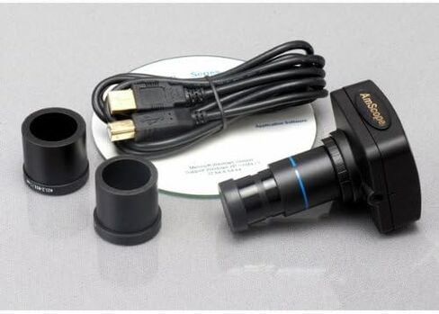 AmScope T390A-10M Digital Professional Compound Trinocular Microscope, 40X-1600X Magnification, WF10x and P16x Eyepieces, Brightfield, Halogen Illumination, Abbe Condenser, Double-Layer Mechanical Stage, 110V-220V Auto-Switching, Includes 10MP Camera with in Saudi Arabia