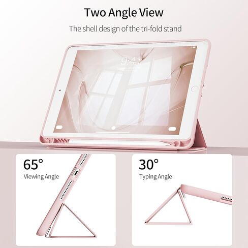 حافظة لجهاز iPad الجيل التاسع 2021، الجيل الثامن/السابع 2020/2019 لجهاز iPad 10.2 بوصة مع حامل قلم رصاص، غطاء واقٍ قابل للطي مع ظهر TPU ناعم، يدعم معرف اللمس، النوم/الاستيقاظ التلقائي، وردي in Kuwait