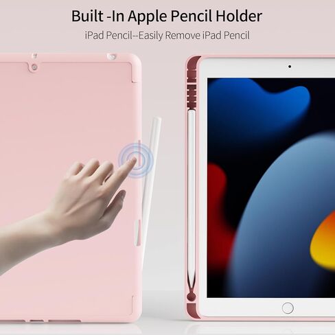 حافظة لجهاز iPad الجيل التاسع 2021، الجيل الثامن/السابع 2020/2019 لجهاز iPad 10.2 بوصة مع حامل قلم رصاص، غطاء واقٍ قابل للطي مع ظهر TPU ناعم، يدعم معرف اللمس، النوم/الاستيقاظ التلقائي، وردي in Kuwait