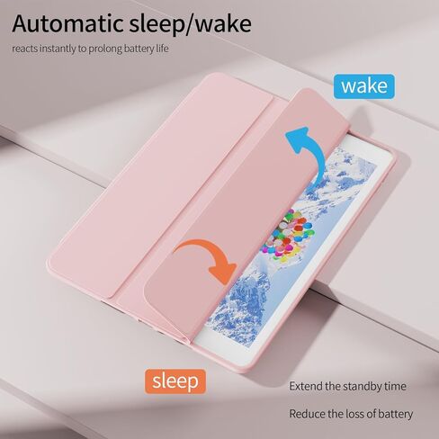 حافظة لجهاز iPad الجيل التاسع 2021، الجيل الثامن/السابع 2020/2019 لجهاز iPad 10.2 بوصة مع حامل قلم رصاص، غطاء واقٍ قابل للطي مع ظهر TPU ناعم، يدعم معرف اللمس، النوم/الاستيقاظ التلقائي، وردي in Kuwait