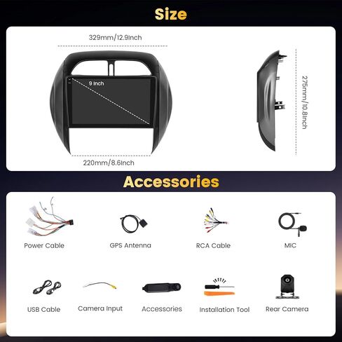 ستيريو سيارة 4+64 جيجابايت Android 15 لسيارة Toyota RAV4 2003-2005 Wireless Carplay Android Auto، ستيريو سيارة بشاشة تعمل باللمس 9 بوصة مع نظام تحديد المواقع العالمي (GPS)، كاميرا احتياطية، بلوتوث، FM/RDS، EQ، WiFi، SWC in Kuwait