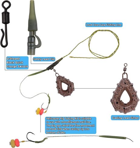 Carp Fishing Rig Set Hair Rigs Fishing Accessories with Weight Sinker Quick Change Rolling Swivel Sleeves Barb Hook Corn Bait Carp Tackle Rigs in Saudi Arabia