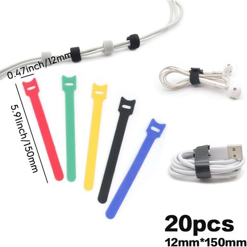 20 Piece Reusable Multicolor Cable Tie Straps: Premium Adjustable Straps for Efficient Microfiber Cloth Cable Management in Saudi Arabia