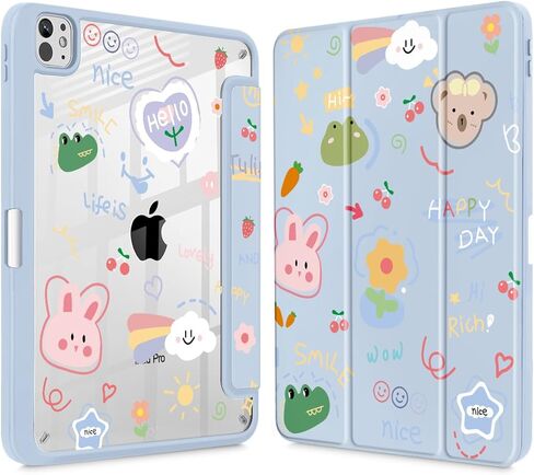 May Chen for iPad Pro 13 Inch Case M5 2025 / M4 2024, Built Pencil Holder & Clear Transparent Print Back Shell Slim Stand Shockproof Tablet Cover, Auto Wake/Sleep, Leopard Print in Saudi Arabia