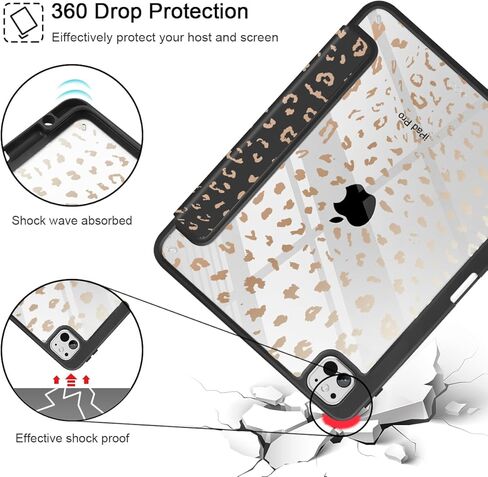 حافظة May Chen لجهاز iPad Pro 13 بوصة M5 2025 / M4 2024، حامل قلم رصاص مدمج وغطاء خلفي شفاف مطبوع وغطاء نحيف مضاد للصدمات، تنبيه/غفو تلقائي، طباعة جلد الفهد in Kuwait
