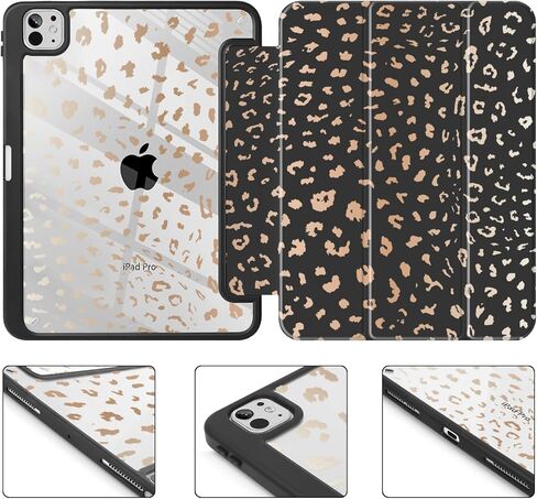 حافظة May Chen لجهاز iPad Pro 13 بوصة M5 2025 / M4 2024، حامل قلم رصاص مدمج وغطاء خلفي شفاف مطبوع وغطاء نحيف مضاد للصدمات، تنبيه/غفو تلقائي، طباعة جلد الفهد in Kuwait