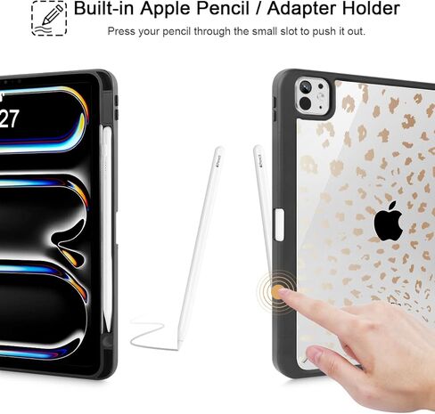 حافظة May Chen لجهاز iPad Pro 13 بوصة M5 2025 / M4 2024، حامل قلم رصاص مدمج وغطاء خلفي شفاف مطبوع وغطاء نحيف مضاد للصدمات، تنبيه/غفو تلقائي، طباعة جلد الفهد in Kuwait