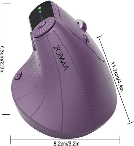JOMAA Wireless 2.4G & Dual Bluetooth ثلاث قنوات ماوس عمودي مريح قابل للتعديل DPI، قرص دوار متعدد الوظائف للكمبيوتر الشخصي والكمبيوتر المحمول وماك بوك، قابل لإعادة الشحن (أرجواني) in Kuwait