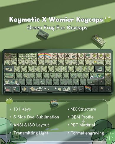 مجموعة أغطية مفاتيح الضفدع الأخضر Keymatic، أغطية مفاتيح مخصصة PBT، 131 غطاء مفاتيح لطيف للوحة المفاتيح الميكانيكية، غطاء مفاتيح OEM للوحة المفاتيح الميكانيكية المتوافقة مع ANSI/ISO، TKL، تخطيط كامل الحجم in Kuwait