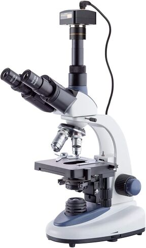AmScope T380C-M Digital Professional Compound Trinocular Microscope, 40X-1000X Magnification, WF10x and WF25x Eyepieces, Brightfield, LED Illumination, Abbe Condenser, Double-Layer Mechanical Stage, 85-265V Wide-Voltage Power Supply, Includes 1.3MP Camera in Saudi Arabia