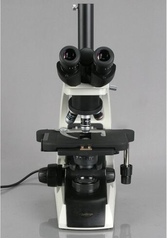 AmScope T650C-5M Digital Professional Trinocular Compound Microscope, 40X-2500x Magnification, WF10x and WF25x Widefield Eyepieces, Infinity Plan Objectives, Brightfield, Abbe Condenser, Double-Layer Mechanical Stage, Includes 5MP Camera with Reduction Le in Saudi Arabia