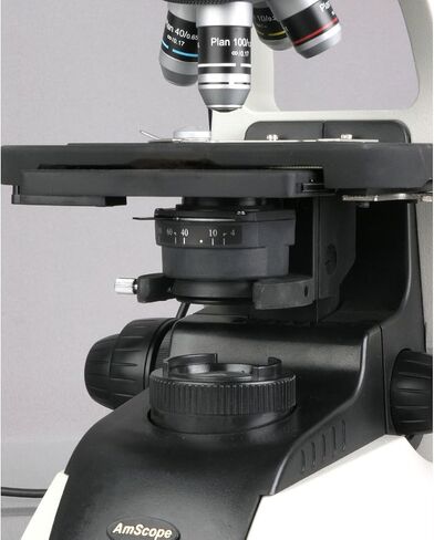 AmScope T650C-5M Digital Professional Trinocular Compound Microscope, 40X-2500x Magnification, WF10x and WF25x Widefield Eyepieces, Infinity Plan Objectives, Brightfield, Abbe Condenser, Double-Layer Mechanical Stage, Includes 5MP Camera with Reduction Le in Saudi Arabia