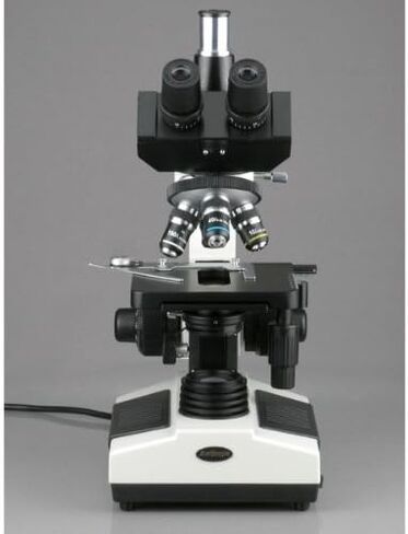 AmScope T390A-PCS مجهر ثلاثي العينيات مركب احترافي، تكبير 40X-1600X، عدسات WF10x وP16x، مجال مشرق وتباين الطور، إضاءة هالوجين، مكثف آبي، مرحلة ميكانيكية مزدوجة الطبقة، تبديل تلقائي 110 فولت - 220 فولت، يتضمن 3 فا in Saudi Arabia