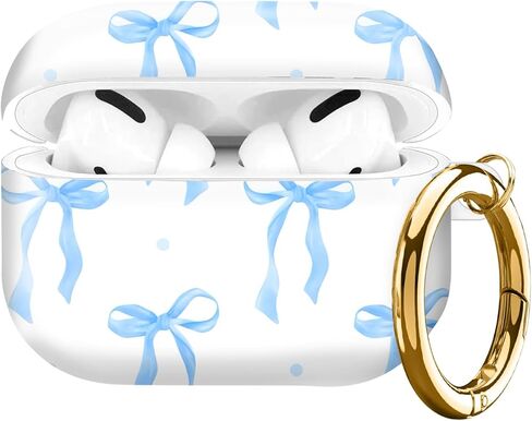متوافق مع حافظة AirPod Pro الجيل الثاني/الأول (2023/2022/2019)، غطاء واقٍ مقاوم للصدمات مع سلسلة مفاتيح للنساء، حافظة شحن لطيفة لـ Airpod Pro 2/1 (أقواس زرقاء) in Saudi Arabia