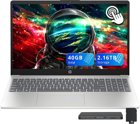 كمبيوتر محمول HP بشاشة لمس 15.6 بوصة FHD، Intel Core Ultra 5 125H، ذاكرة وصول عشوائي 24 جيجابايت، تخزين 1.16 تيرابايت (1 تيرابايت SSD + مجموعة قاعدة تركيب 160 جيجابايت)، Intel Arc Graphics، لوحة مفاتيح كاملة الحجم، Wi-Fi 6، كاميرا 720 بكسل، ويندوز 11، فضي in Kuwait