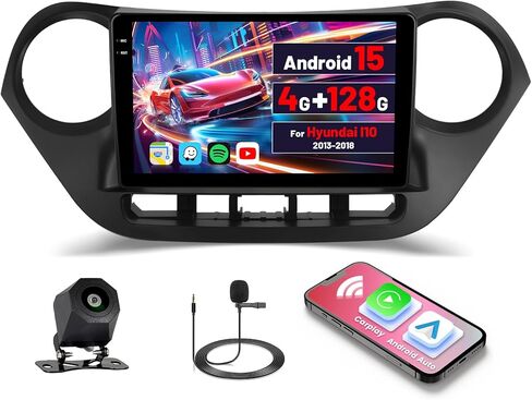 [4+128GB] Android 15 Car Radio for Hyundai I10 2013-2018 with Wireless Carplay/Android Auto, 9 Inch HD Touchscreen Car Stereo with GPS WiFi Bluetooth FM/RDS EQ SWC Backup Camera MIC in Saudi Arabia